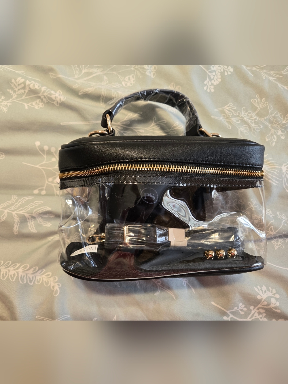 Pretty Simple Clear Black Top-Handle Crossbody Bag with Gold Hardware